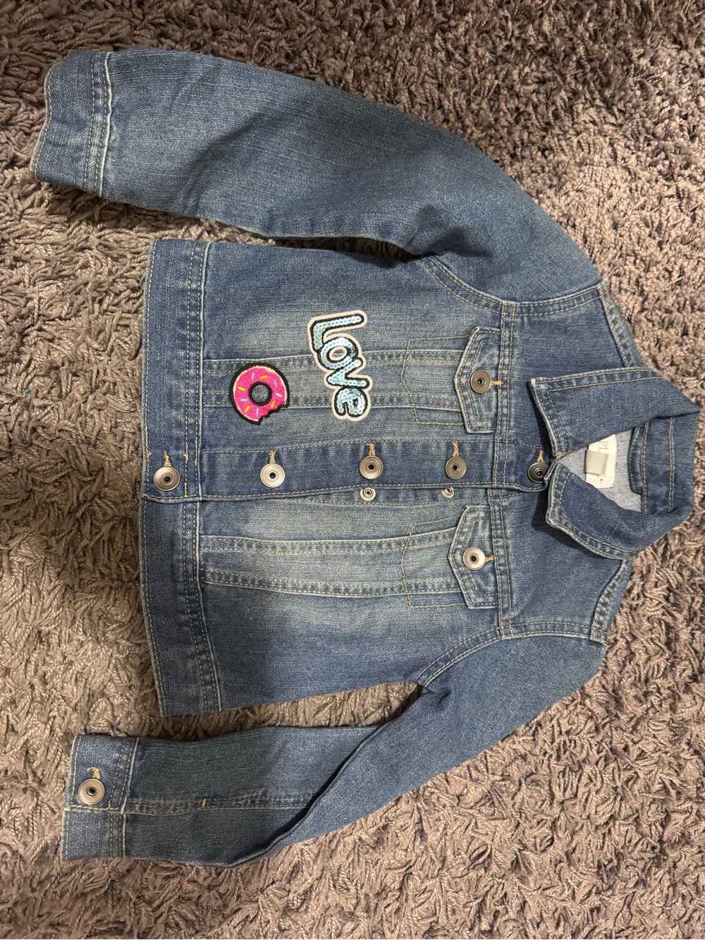 Place Girls' Blue Denim Jacket with 'Love' & Donut Patches